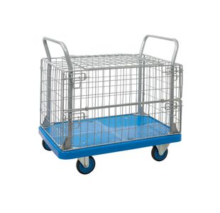 Proplaz Mesh Sided Platform Truck with Hinged Lid and Half Drop Side 300kg Capacity PPU24Y