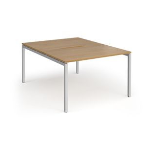 Connex Goal-Post 1200 x 1600 x 725mm Back to Back Desk (2 x 1200mm) - Silver Frame / Oak Top