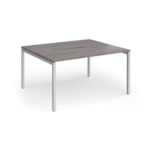 Connex Goal-Post 1400 x 1200 x 725mm Back to Back Desk (2 x 1400mm) - Silver Frame / Grey Oak Top