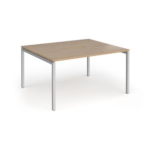 Connex Goal-Post 1400 x 1200 x 725mm Back to Back Desk (2 x 1400mm) - Silver Frame / Kendal Oak Top