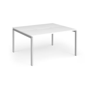 Connex Goal-Post 1400 x 1200 x 725mm Back to Back Desk (2 x 1400mm) - Silver Frame / White Top