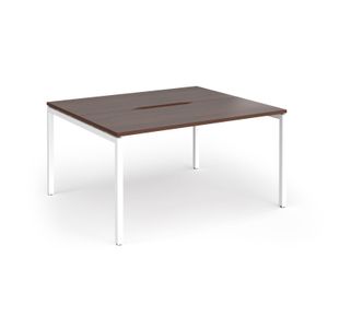 Connex Goal-Post 1400 x 1200 x 725mm Back to Back Desk (2 x 1400mm) - White Frame / Walnut Top