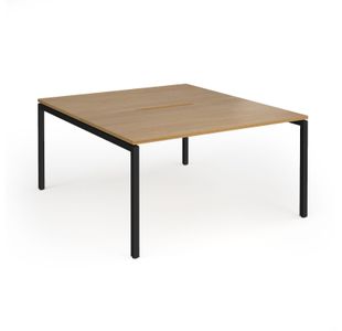 Connex Goal-Post 1400 x 1600 x 725mm Back to Back Desk (2 x 1400mm) - Black Frame / Oak Top