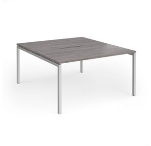 Connex Goal-Post 1400 x 1600 x 725mm Back to Back Desk (2 x 1400mm) - Silver Frame / Grey Oak Top
