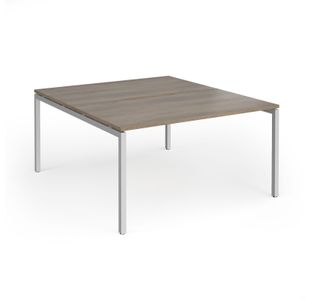 Connex Goal-Post 1400 x 1600 x 725mm Back to Back Desk (2 x 1400mm) - Silver Frame / Nebraska Oak Top