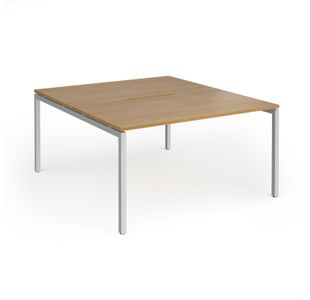 Connex Goal-Post 1400 x 1600 x 725mm Back to Back Desk (2 x 1400mm) - Silver Frame / Oak Top