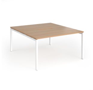 Connex Goal-Post 1400 x 1600 x 725mm Back to Back Desk (2 x 1400mm) - White Frame / Beech Top
