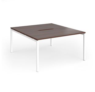 Connex Goal-Post 1400 x 1600 x 725mm Back to Back Desk (2 x 1400mm) - White Frame / Walnut Top