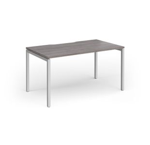 Connex Goal-Post 1400 x 800 x 725mm Single Desk - Silver Frame / Grey Oak Top