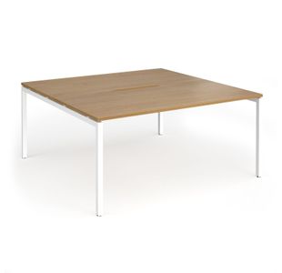 Connex Goal-Post 1600 x 1600 x 725mm Back to Back Desk (2 x 1600mm) - White Frame / Oak Top