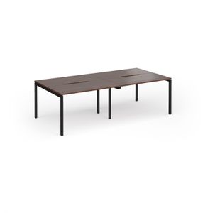 Connex Goal-Post 2400 x 1200 x 725mm Back to Back Desk (4 x 1200mm) - Black Frame / Walnut Top