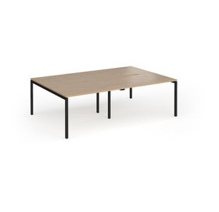 Connex Goal-Post 2400 x 1600 x 725mm Back to Back Desk (4 x 1200mm) - Black Frame / Kendal Oak Top
