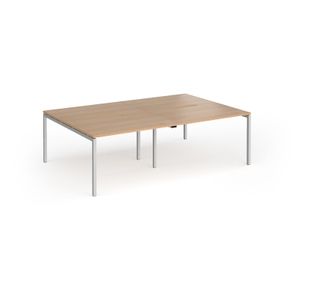 Connex Goal-Post 2400 x 1600 x 725mm Back to Back Desk (4 x 1200mm) - Silver Frame / Beech Top