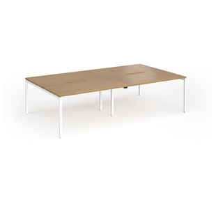 Connex Goal-Post 2800 x 1600 x 725mm Back to Back Desk (4 x 1400mm) - White Frame / Oak Top