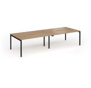 Connex Goal-Post 3200 x 1200 x 725mm Back to Back Desk (4 x 1600mm) - Black Frame / Oak Top