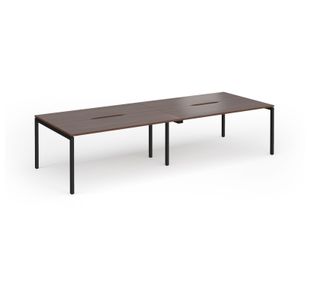 Connex Goal-Post 3200 x 1200 x 725mm Back to Back Desk (4 x 1600mm) - Black Frame / Walnut Top