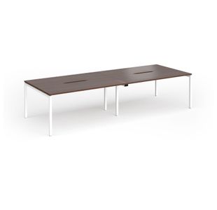 Connex Goal-Post 3200 x 1200 x 725mm Back to Back Desk (4 x 1600mm) - White Frame / Walnut Top