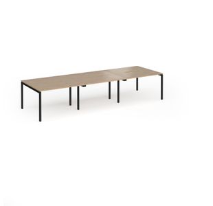 Connex Goal-Post 3600 x 1200 x 725mm Back to Back Desk (6 x 1200mm) - Black Frame / Kendal Oak Top
