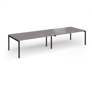 Connex Goal-Post 3600 x 1200 x 725mm Back to Back Desk (4 x 1800mm) - Black Frame / Grey Oak Top