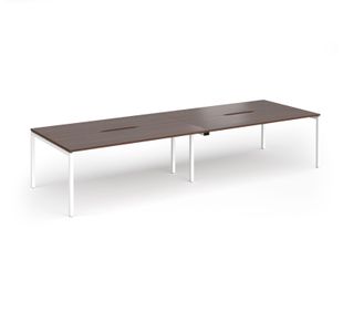 Connex Goal-Post 3600 x 1200 x 725mm Back to Back Desk (4 x 1800mm) - White Frame / Walnut Top