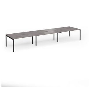 Connex Goal-Post 4800 x 1200 x 725mm Back to Back Desk (6 x 1600mm) - Black Frame / Grey Oak Top