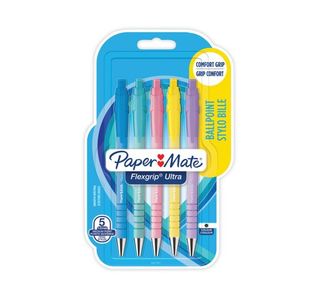 Paper Mate FlexGrip Ultra Pastel Ballpoint Pens Medium 1.0mm Tip Black Ink (Pack 5) 2152934