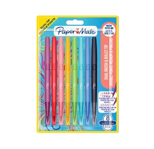 Paper Mate Flair Dual Felt Tip Brush + Medium Tip Assorted (Pack of 8) 2199386