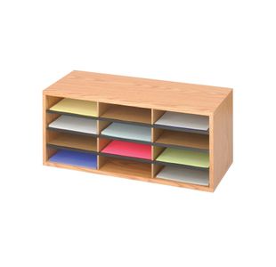 12 Compartment Literature Organiser 740x302x310mm Beech 9401MO