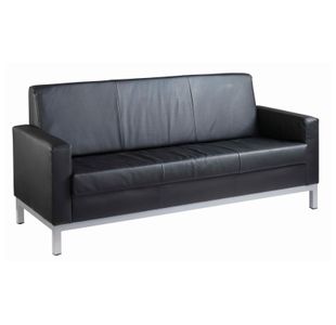 Helsinki square back reception 3 seater chair 1880mm wide - black bonded leather faced