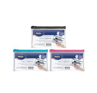 Helix 8x5 Inches PVC Pencil Case Clear (Pack of 12) X27069