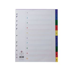 Concord Index 1-10 A4 Extra Wide Polypropylene Multicoloured 67199