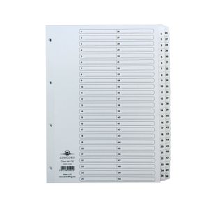 Concord Classic Index 1-50 A4 White Board Clear Mylar Tabs 05501/CS55