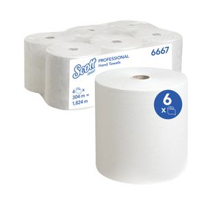 Scott Paper Hand Towel Roll for Disp 304m Long White Pack of 6 6667