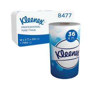 Kleenex Paper Toilet Roll 2-Ply x210 2 Rolls x18 White Pack of 36 8477