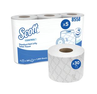 Scott Toilet Tissue 3-Ply x1800 6 Rolls x5 White Pack of 30 8558