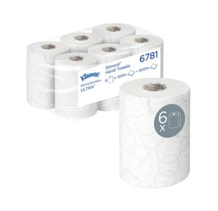 Kleenex Slimroll Paper Hand Towel Roll 2-Ply 100m White Pack of 6 6781