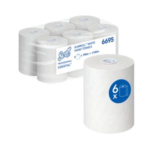 Scott Slimroll Paper Hand Towel Roll 1-Ply 190m White Pack of 6 6695