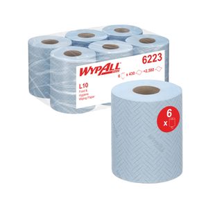 Wypall L10 Food and Hygiene Paper Roll 1-Ply x430 Blue Pack of 6 6223