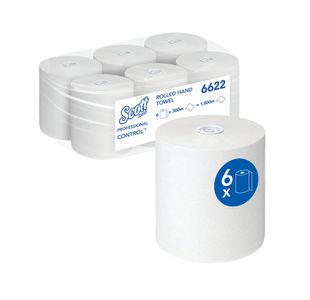 Scott Disposable Paper Hand Towel Roll 1-Ply 300m White Pack of 6 6622