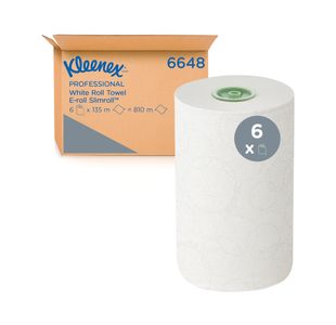 Kleenex Slimroll Hand Towels 1-Ply Rolled E-Roll White Pack of 6 6648