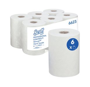 Scott Slimroll Paper Hand Towel Roll 1-Ply 165m White Pack of 6 6623