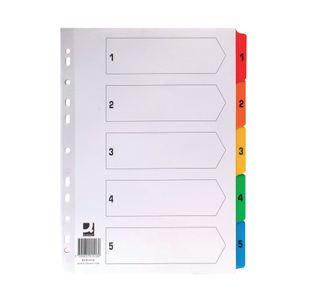 Q-Connect 1-5 Index Multi-punched Reinforced Board Multi-Colour Numbered Tabs A4 White KF01518