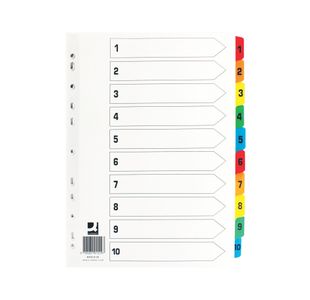 Q-Connect 1-10 Index Multi-punched Reinforced Board Multi-Colour Numbered Tabs A4 White KF01519