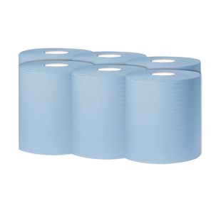 2Work Centrefeed Roll 1-Ply 300m Blue (Pack of 6) KF03803
