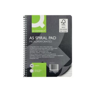 Q-Connect Ruled Margin Spiral Soft Cover Notebook 160 Pages A5 (Pack of 5) KF10039