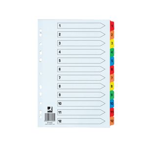 Q-Connect 1-12 Index Extra Wide Reinforced Multi-Colour Tabs KF76985