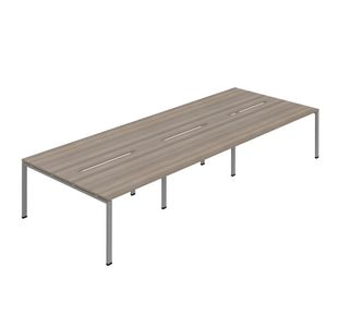 Jemini Six Person Back-to-Back Bench Desk Grey Oak/Silver KF800556