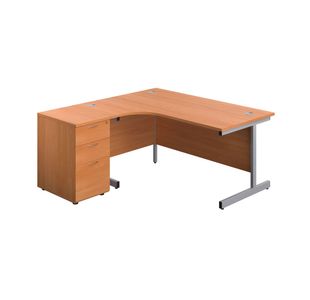 First Radial Left Hand Desk with Pedestal 1600x800-1200mm Beech/Silver KF803256