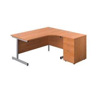 First Radial Right Hand Desk with Pedestal 1600x800-1200mm Beech/Silver KF803287