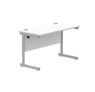 Astin Rectangular Single Upright Cantilever Desk 1200x600x730mm Arctic White/Silver KF803507